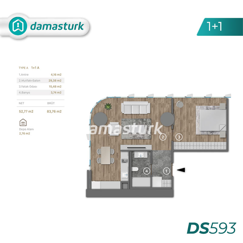 Apartments for sale in Kağıthane - Istanbul DS593 | damasturk Real Estate 02