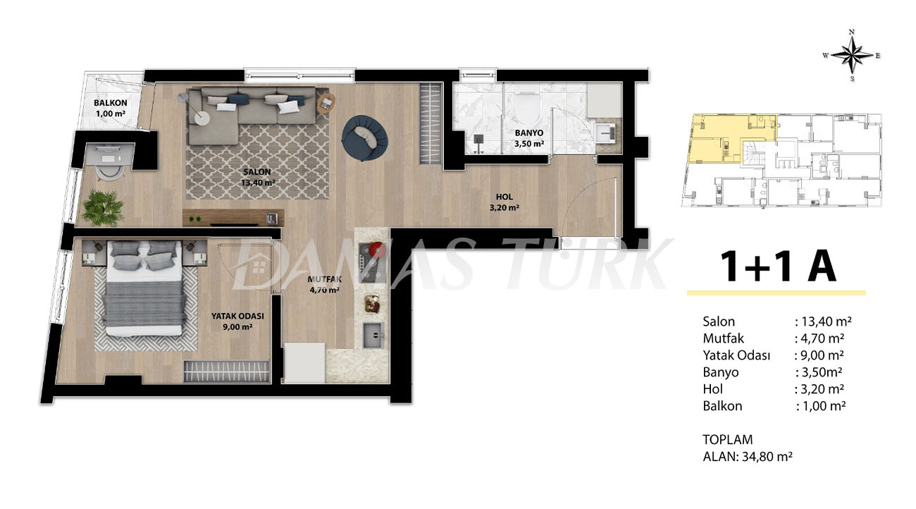 آپارتمان برای فروش در نیلوفر - بورسا DB059 | املاک داماستورک 14