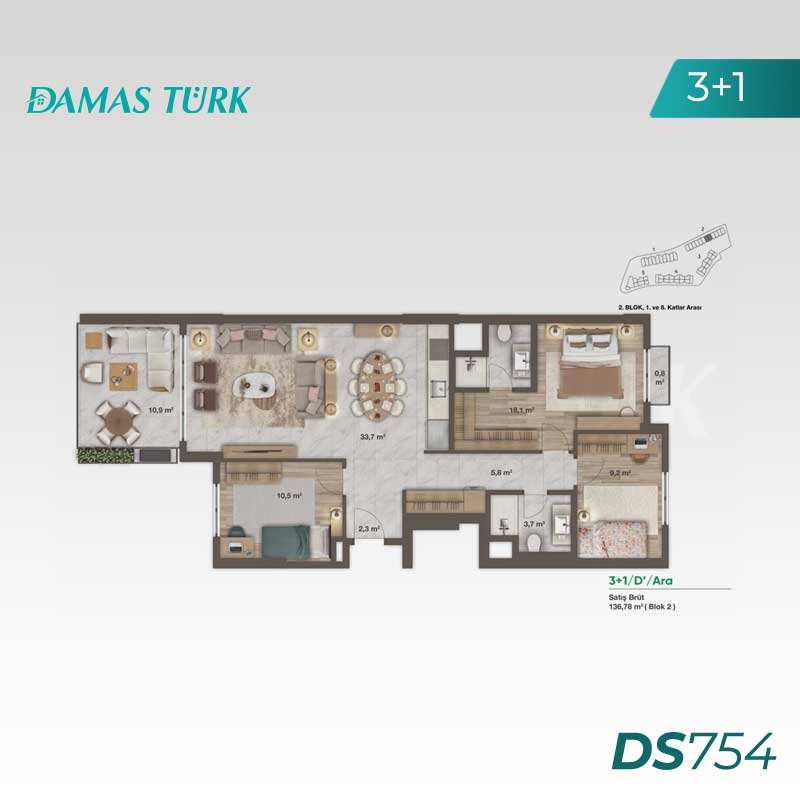 Luxury apartments for sale in Ümraniye - Istanbul DS754 | Damas turk Real Estate 02
