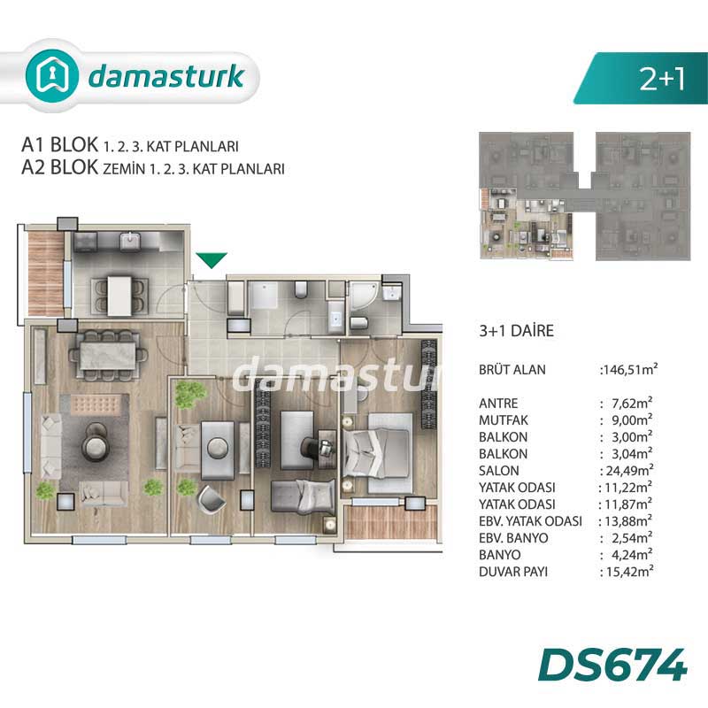 آپارتمان برای فروش در بيليك دوزو - استانبول DS674 | املاک داماستورک 01