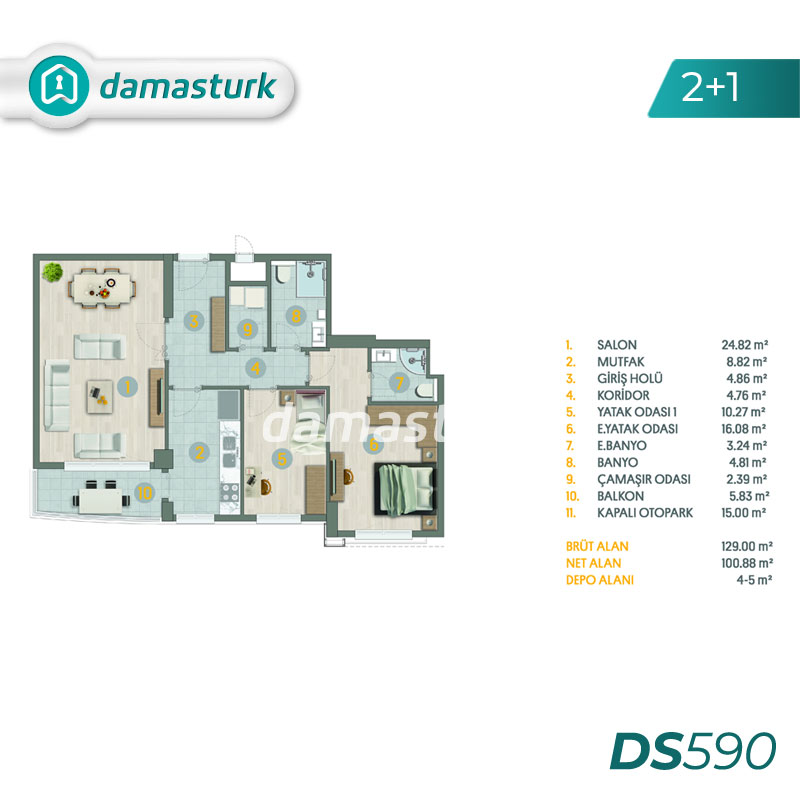 آپارتمان برای فروش در اسبارطه كوله - استانبول DS590 | املاک داماستورک 01