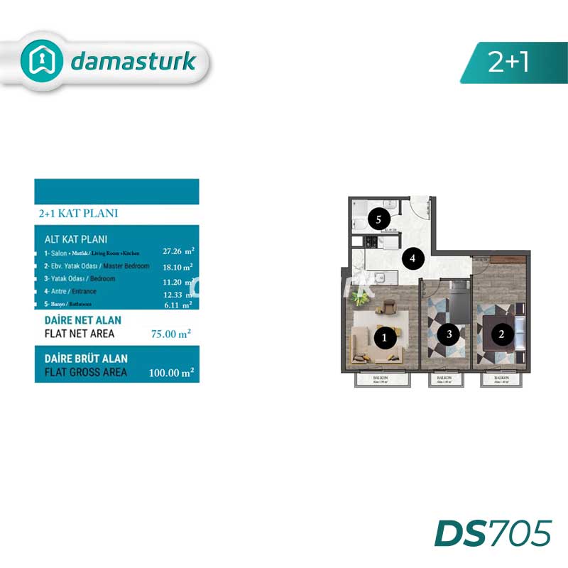 آپارتمان برای فروش در بيوك شكمجه - استانبول DS705 | املاک داماستورک 01