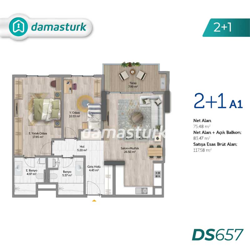 آپارتمان های لوکس برای فروش در مسلك ساريير - استانبول DS657 | املاک داماستورک 02