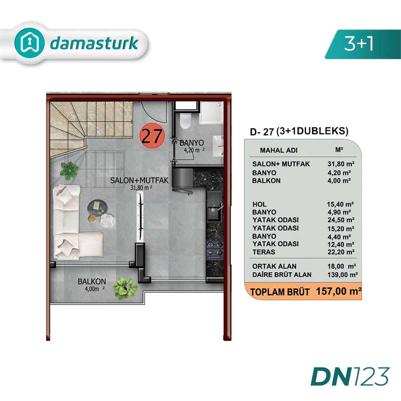 آپارتمان برای فروش در آلانیا - آنتالیا DN123 | املاک داماستورک 03