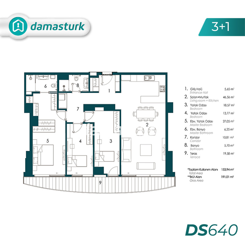 فروش آپارتمان لوکس در بیکوز - استانبول DS640 | املاک داماستورک 05