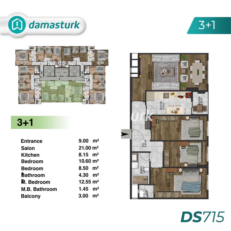 آپارتمان برای فروش در كوتشوك شكمجه - استانبول DS715 | املاک داماستورک 02