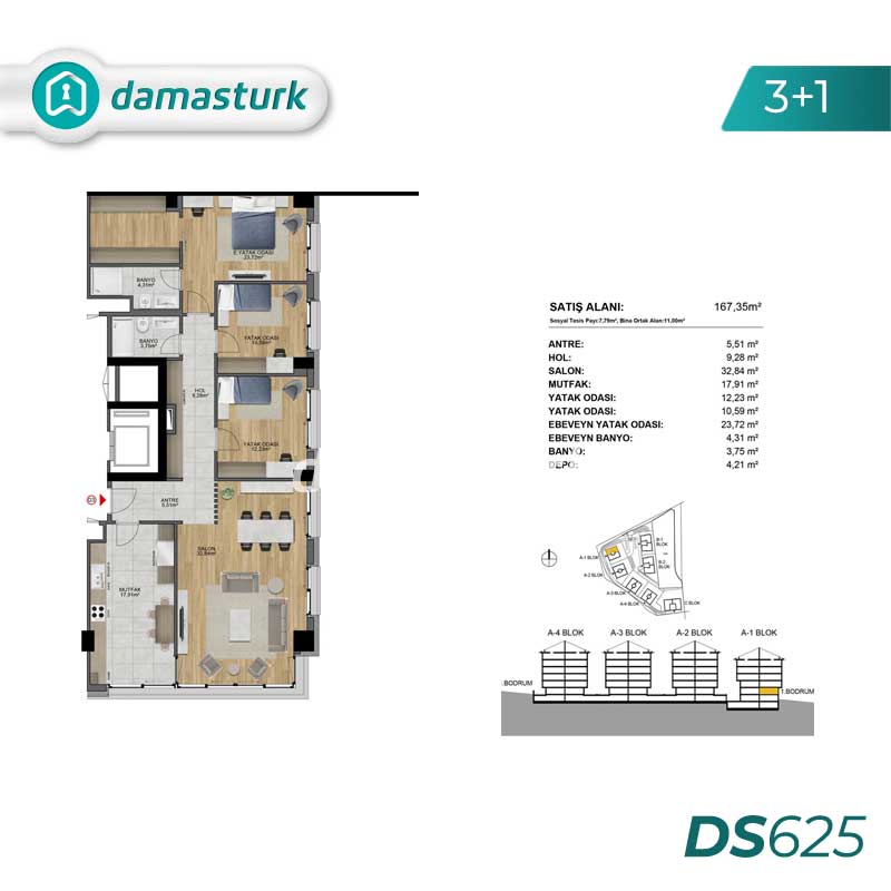 آپارتمان های لوکس برای فروش در اسكودار - استانبول DS625 | املاک داماستورک 01