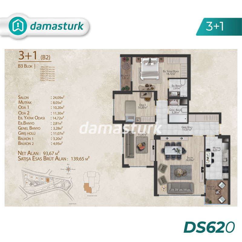 Appartements à vendre à Gaziosmanpaşa - Istanbul DS620 | damasturk Immobilier 02