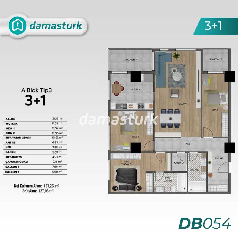 آپارتمان برای فروش در نیلوفر - بورصا DB054 | املاک داماستورک 03