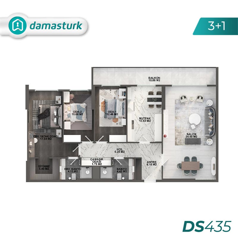 شقق للبيع في كوتشوك شكمجة - اسطنبول  DS435 | داماس تورك العقارية   02