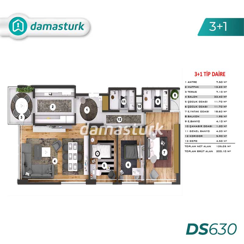 آپارتمان برای فروش در کارتال - استانبول DS630 | املاک داماستورک 02