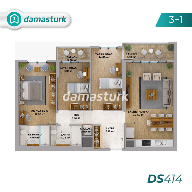 Appartements à vendre à Ispartakule - Istanbul DS414 | damasturk Immobilier 01