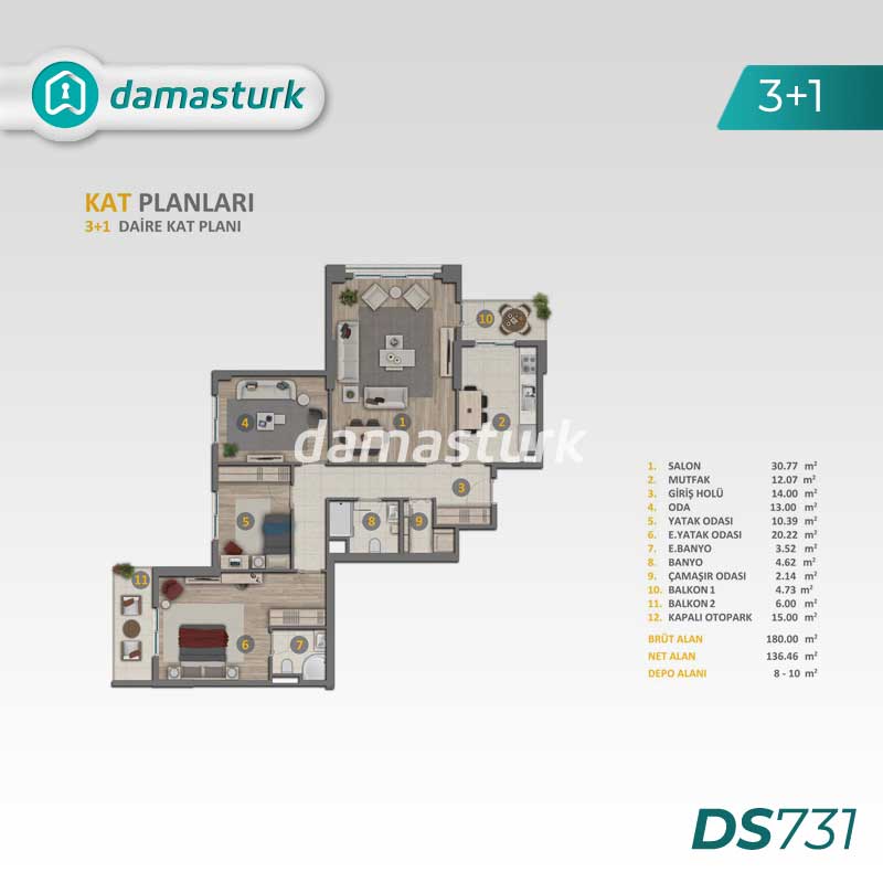 آپارتمان برای فروش در باهچه شهیر - استانبول DS731 | املاک داماستورک 02