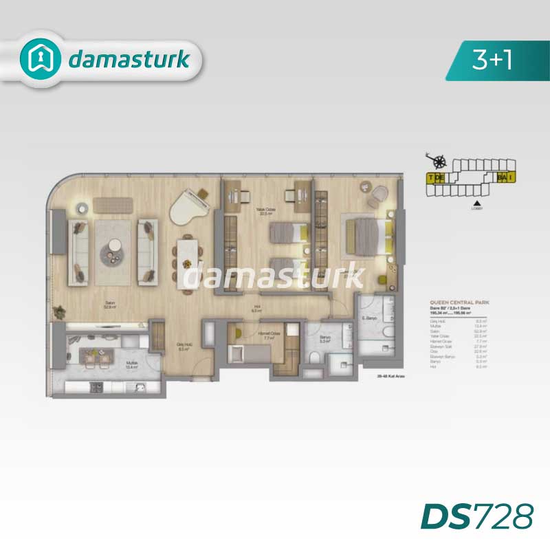 Luxury apartments for sale in Şişli - Istanbul DS728 | damasturk Real Estate 03