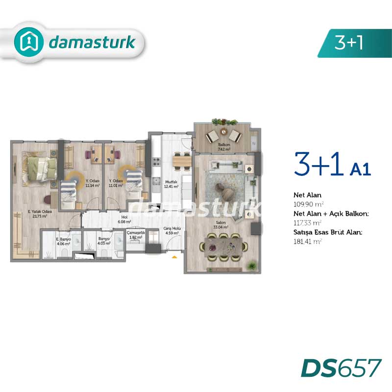 آپارتمان های لوکس برای فروش در مسلك ساريير - استانبول DS657 | املاک داماستورک 03