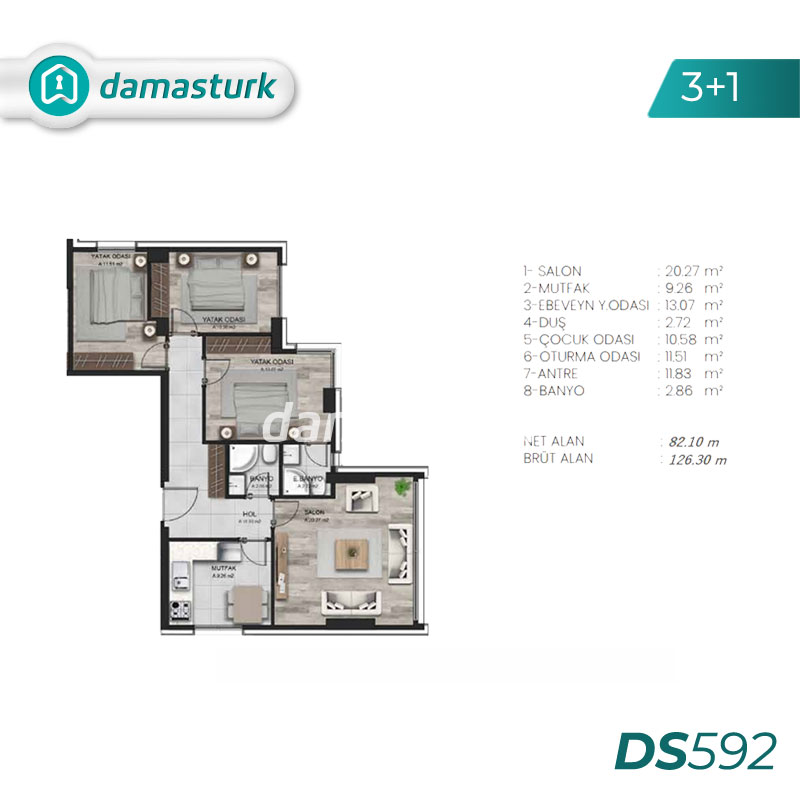 Apartments for sale in Sarıyer Maslak - Istanbul DS592 | damasturk Real Estate 03