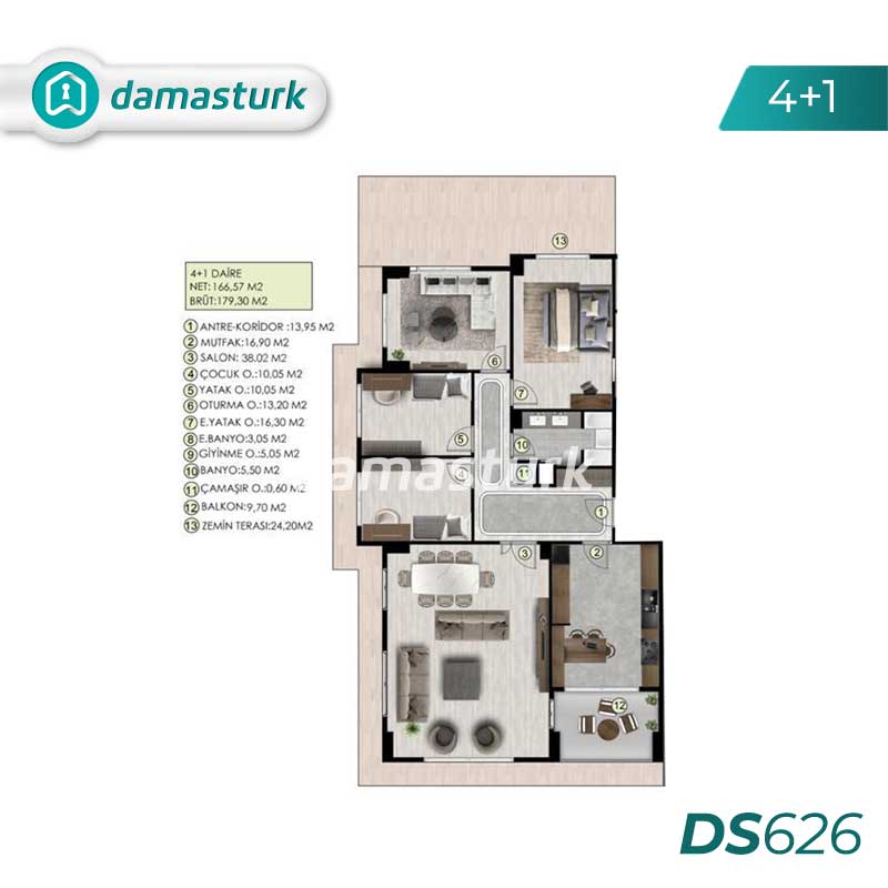 آپارتمان برای فروش در بيليك دوزو  - استانبول DS626 | املاک داماستورک 02